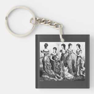 Black And White Victorian Fashions Key Ring