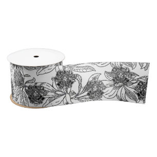 Black and White Victorian Ornamental Design Satin Ribbon
