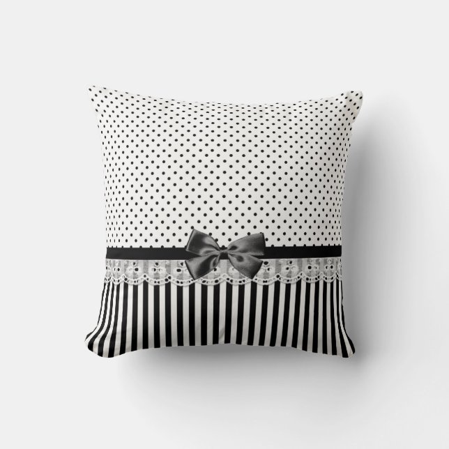 Black And White Victorian Stripes With Bow Cushion (Front)