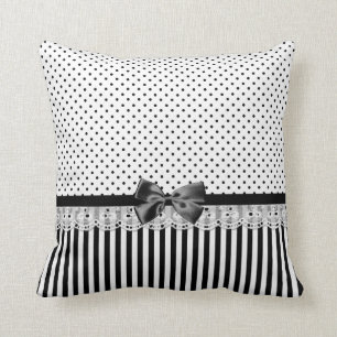 Black And White Victorian Stripes With Bow Cushion