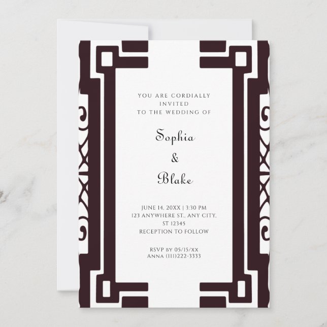 Black and White Vintage Art Deco Wedding Invitation (Front)