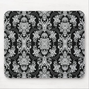 Black And White Vintage Baroque Floral Pattern Mouse Pad