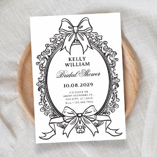 Black and white vintage bow bridal shower invitation