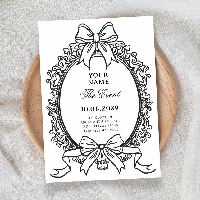 Black and white vintage bow  invitation (Creator Uploaded)