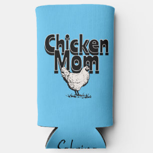 Black and White Vintage Chicken Mum Personalised Seltzer Can Cooler