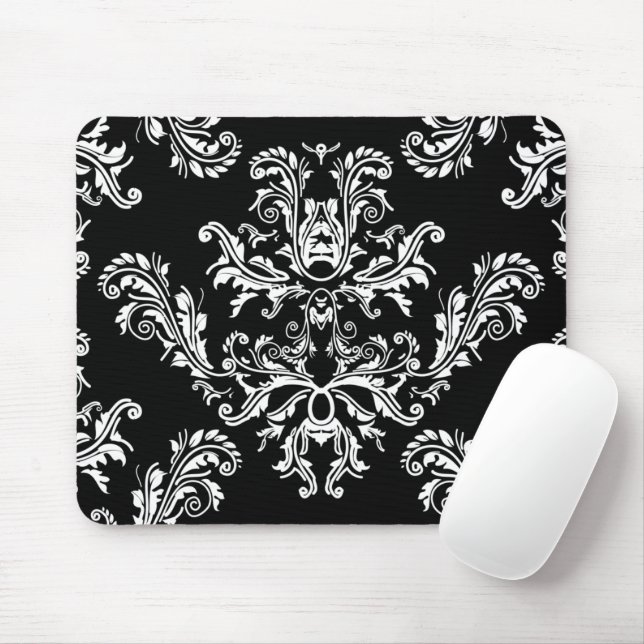 Black and white vintage damask mouse pad (With Mouse)