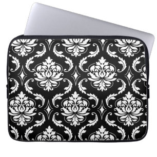 Black and White Vintage Damask Pattern Laptop Sleeve