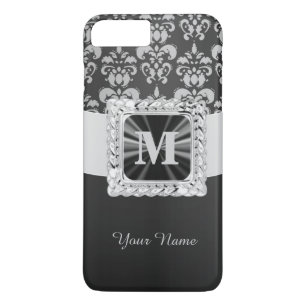 Black and white vintage damask personalised iPhone 8 plus/7 plus case