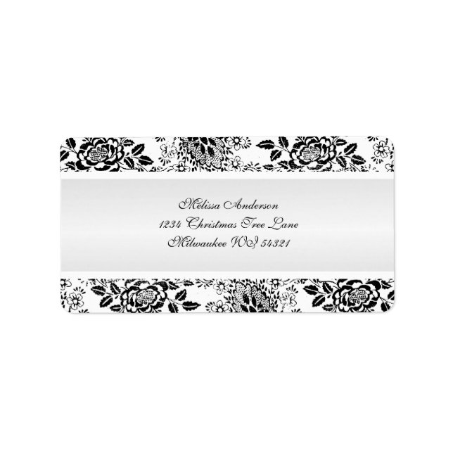 Black and White Vintage Damask Personalised Label (Front)