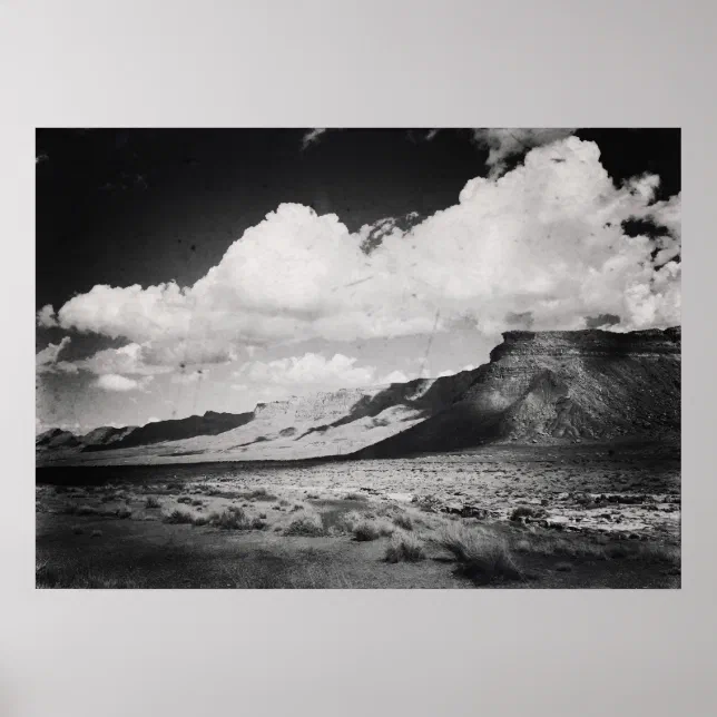 Black and White Vintage Desert Landscape Mountain Poster | Zazzle