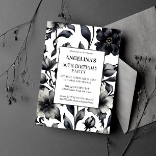Black and white vintage elegant birthday party invitation