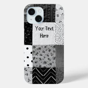 black and white vintage fabric patchwork iPhone 15 case
