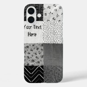 black and white vintage fabric patchwork iPhone 16 plus case