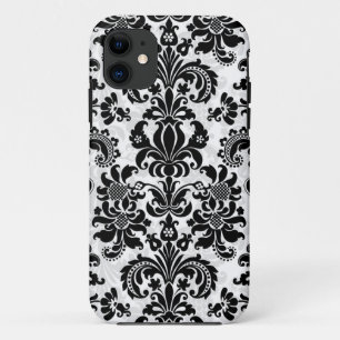 Black And White Vintage Floral Damask iPhone 11 Case