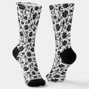 Black and white vintage floral damask pattern socks