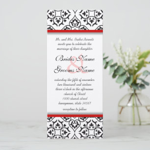 Black and White Vintage Floral Damask Wedding Invitation