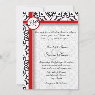 Black and White Vintage Floral Damask Wedding Invitation