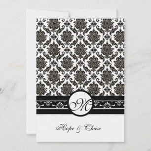 Black and White Vintage Floral Damask Wedding Invitation