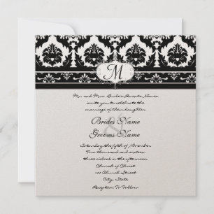 Black and White Vintage Floral Damask Wedding Invitation