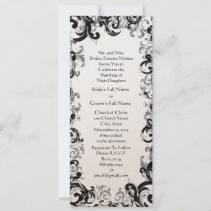 Black and White Vintage Floral Damask Wedding Invitation