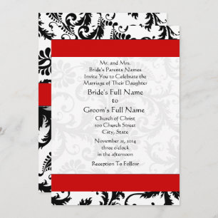 Black and White Vintage Floral Damask Wedding Invitation