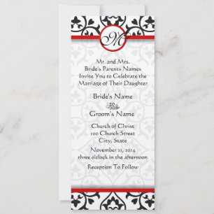 Black and White Vintage Floral Damask Wedding Invitation
