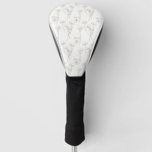 Black and White Vintage Floral Face Line Pattern 1 Golf Head Cover