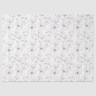 Black and White Vintage Floral Face Line Pattern 2 Tissue Paper