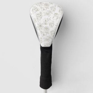 Black and White Vintage Floral Face Line Pattern 3 Golf Head Cover
