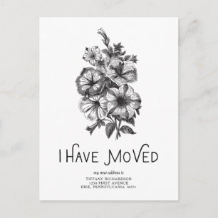 Black and White Vintage Floral I Have Moved Announcement Postcard