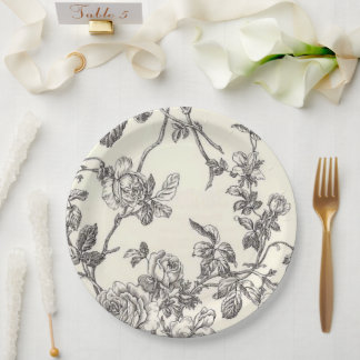 Black And White Vintage Floral Paper Plates