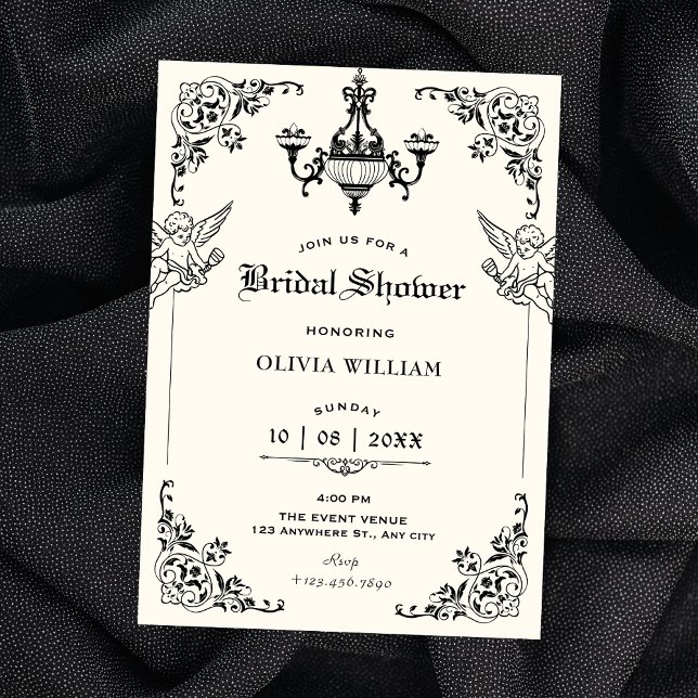 Black and white Vintage gothic arch bridal shower Invitation (Creator Uploaded)