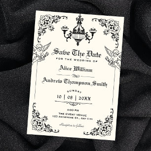 Black and white Vintage gothic arch wedding Save The Date