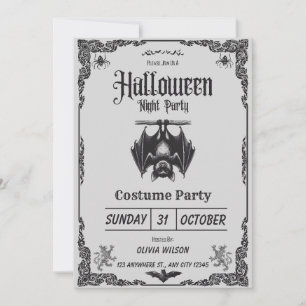 Black and White Vintage Halloween Costume Party Invitation