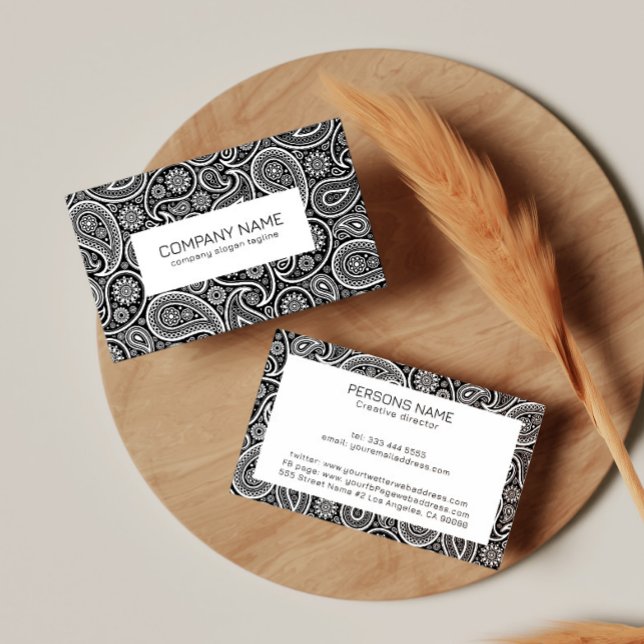 Black and white vintage paisley pattern business card (Creator Uploaded)