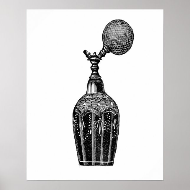 Black and white vintage perfume illustration poster (Front)