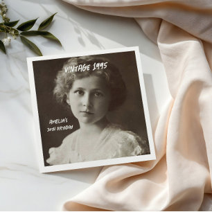 Black and white Vintage Photo Birthday Napkin