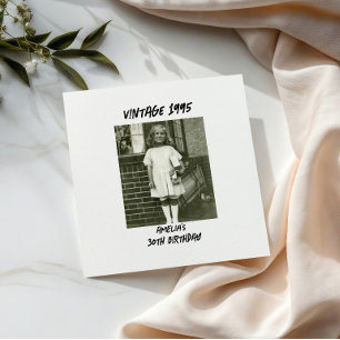Black and white Vintage Photo Birthday Napkin