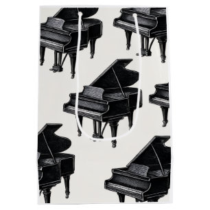 Black and White Vintage Piano Antique Elegant Medium Gift Bag