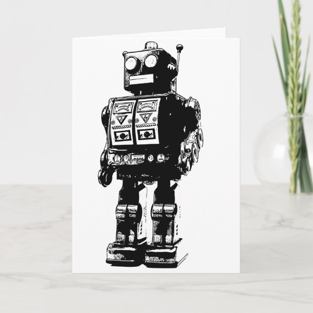 Black and White Vintage Robot Card (Front)