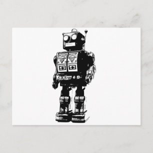 Black and White Vintage Robot Postcard