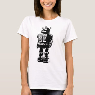 Black and White Vintage Robot T-Shirt