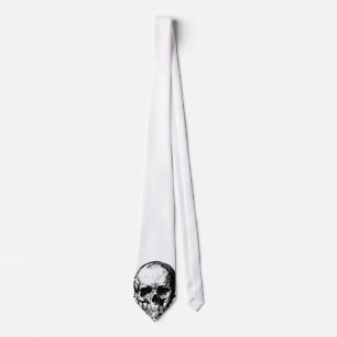 Black and White Vintage Skull Illustration Tie