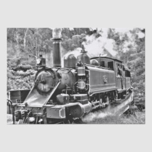 Black and White Vintage Steam Train Engine Tissue Paper