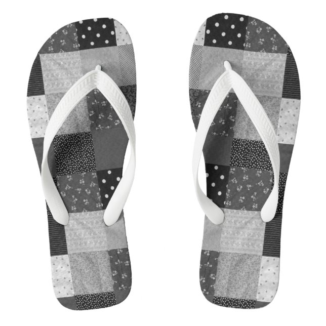black and white vintage style patchwork thongs (Footbed)