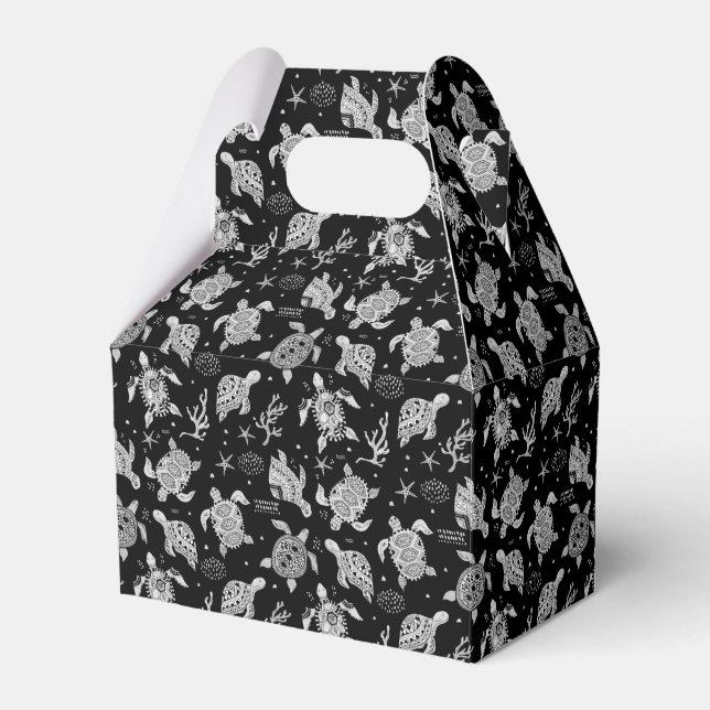 black and white vintage turtle pattern favour box (Front Side)