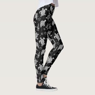 black and white vintage turtle pattern leggings