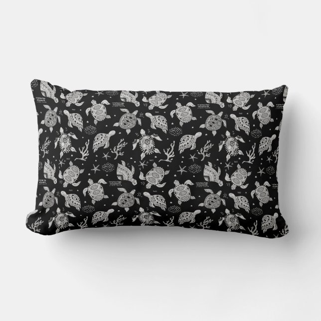 black and white vintage turtle pattern lumbar cushion (Front)