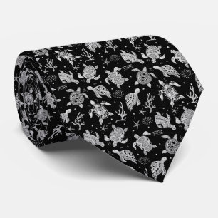 black and white vintage turtle pattern tie