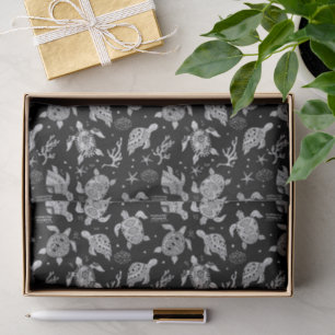 black and white vintage turtle pattern tissue paper